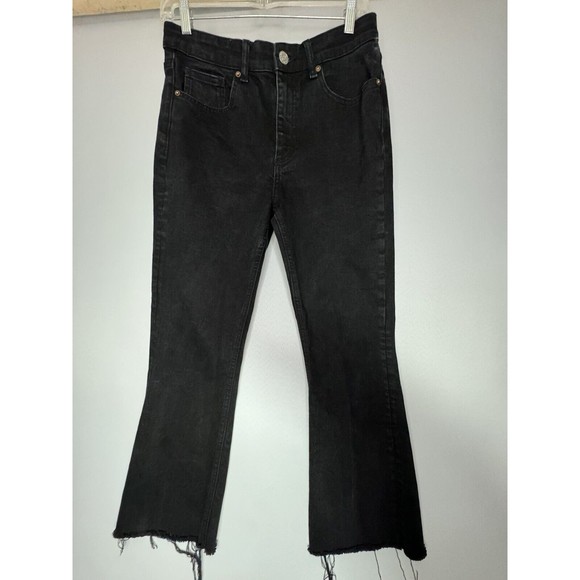Zara Black Frayed Raw Hem Jeans Flare Size 8 - Picture 1 of 5
